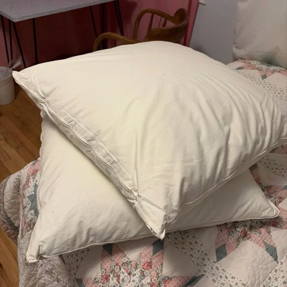 Set of 2 heavy Hollander goose feather pillow inserts 26x26 cotton covers USA - Picture 1 of 4